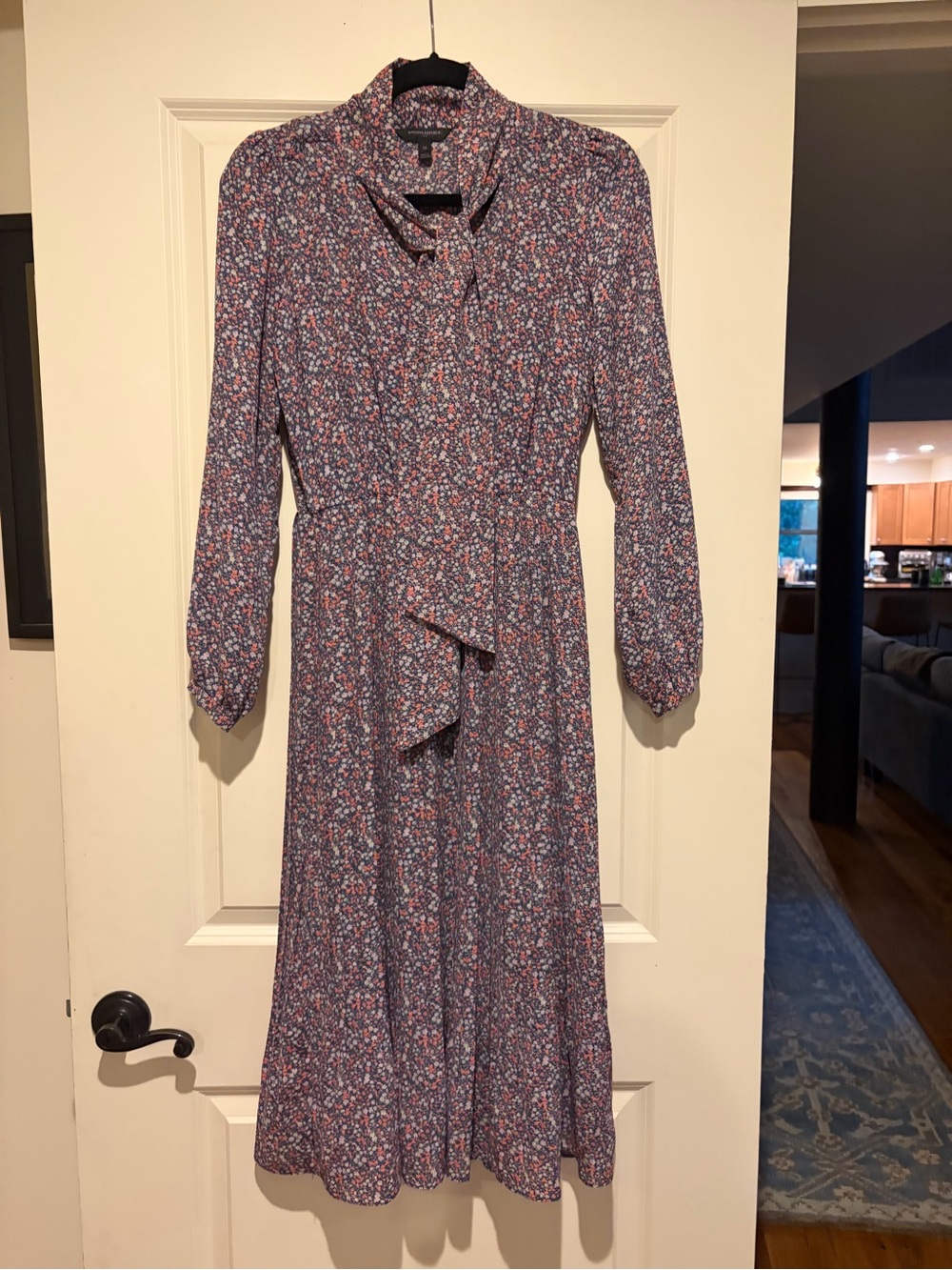 Banana Republic Mauve and Blue Floral Tie-Neck Midi Dress
